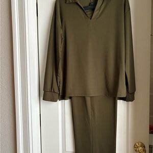 Olive Green Two-Piece Pants Set